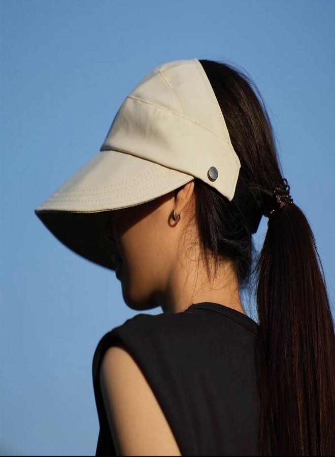 huablo Women Visor Ponytail Sun Hat for Outdoor Uv Protection Wide Brim Sun Hats Packable Golf Running Visor Piping Black - Image 5
